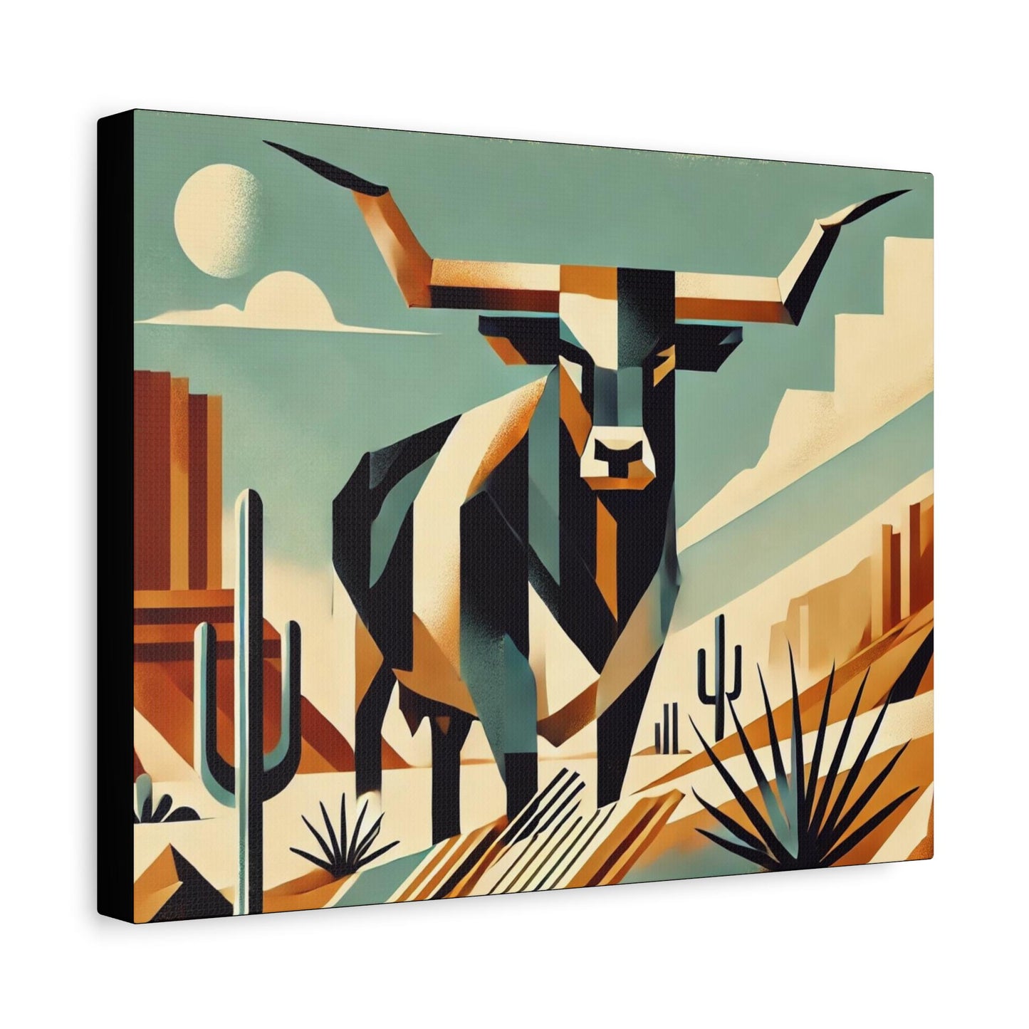 Original Modern Cubist Longhorn Canvas Print, Matte Stretched Art, 7 Sizes Available, Wall Decor, Landscape Painting, Home Office Decor