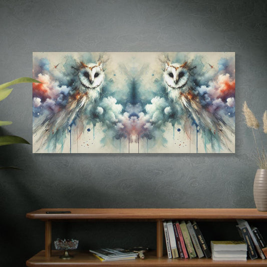 Matte Canvas Art Print, Original Abstract Watercolor BrightOwl Reflection 2 Portrait, 7 Sizes, Modern Home Decor, Owl Housewarming Gift