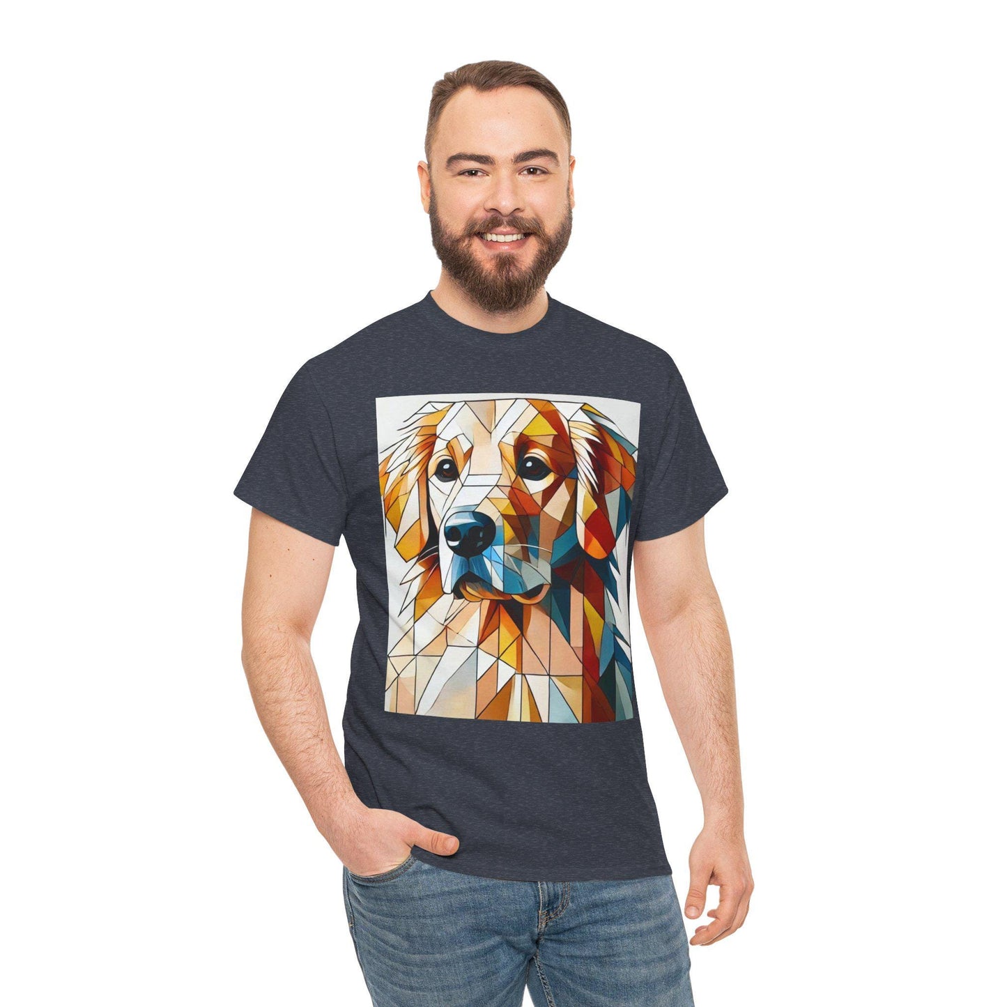 Dog Tee, Golden Retriever Modern Cubist Design, Unisex LGBT Dog Lover Gift, Gay Graphic Top, Unisex Heavy Cotton T-shirt, 7 Colors