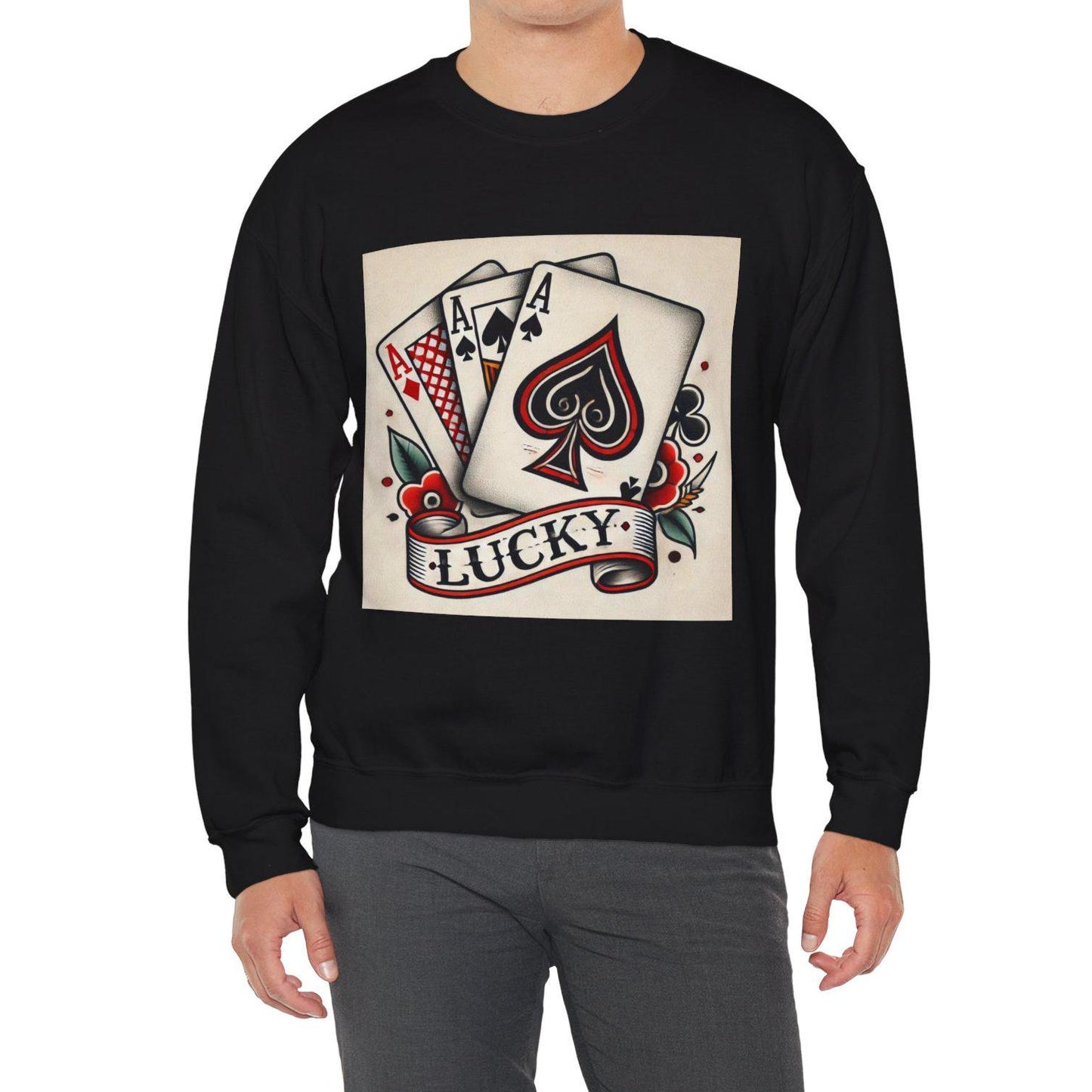 Vintage Tattoo Sweatshirt, LUCKY Tattoo Design, Unisex Crewneck Jumper, Vintage Pullover, Gift for Tattoo Lover, Retro Style