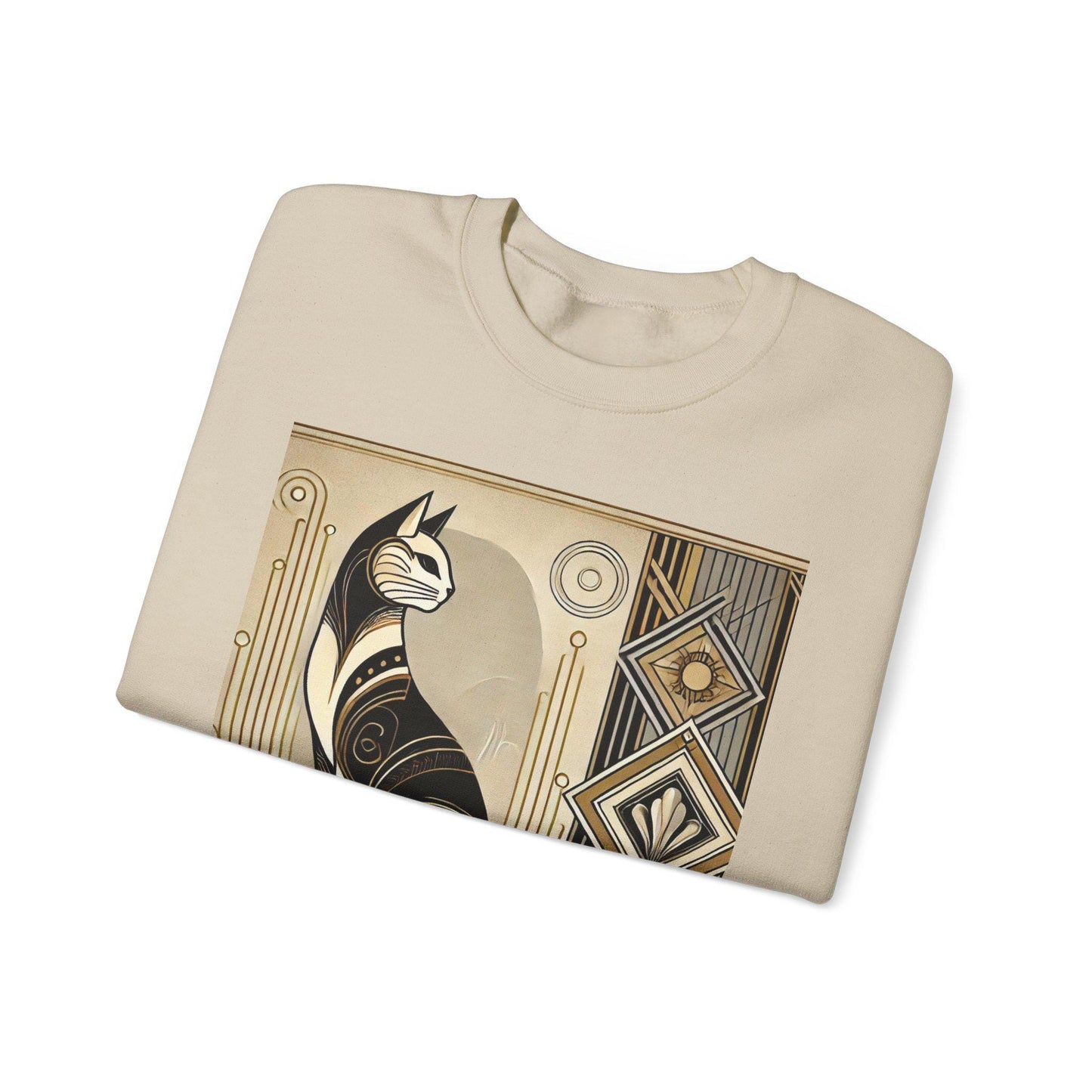 Cat Sweatshirt, Art Deco Design, Unisex Crewneck Jumper, Vintage Pullover, Gift for Cat Lover, Retro Style