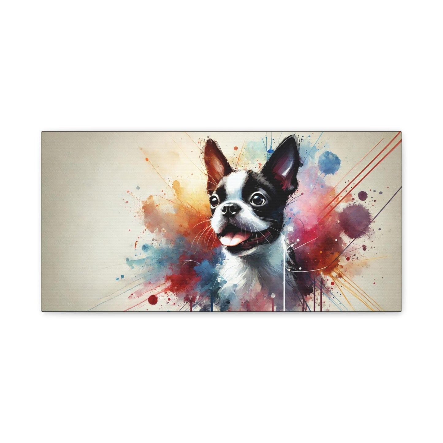 Canvas Print Boston Terrier Modern Watercolor Portrait, LGBT Housewarming Gift, Gay Boston Lover, Matte Stretched Wall Art, 7 Sizes