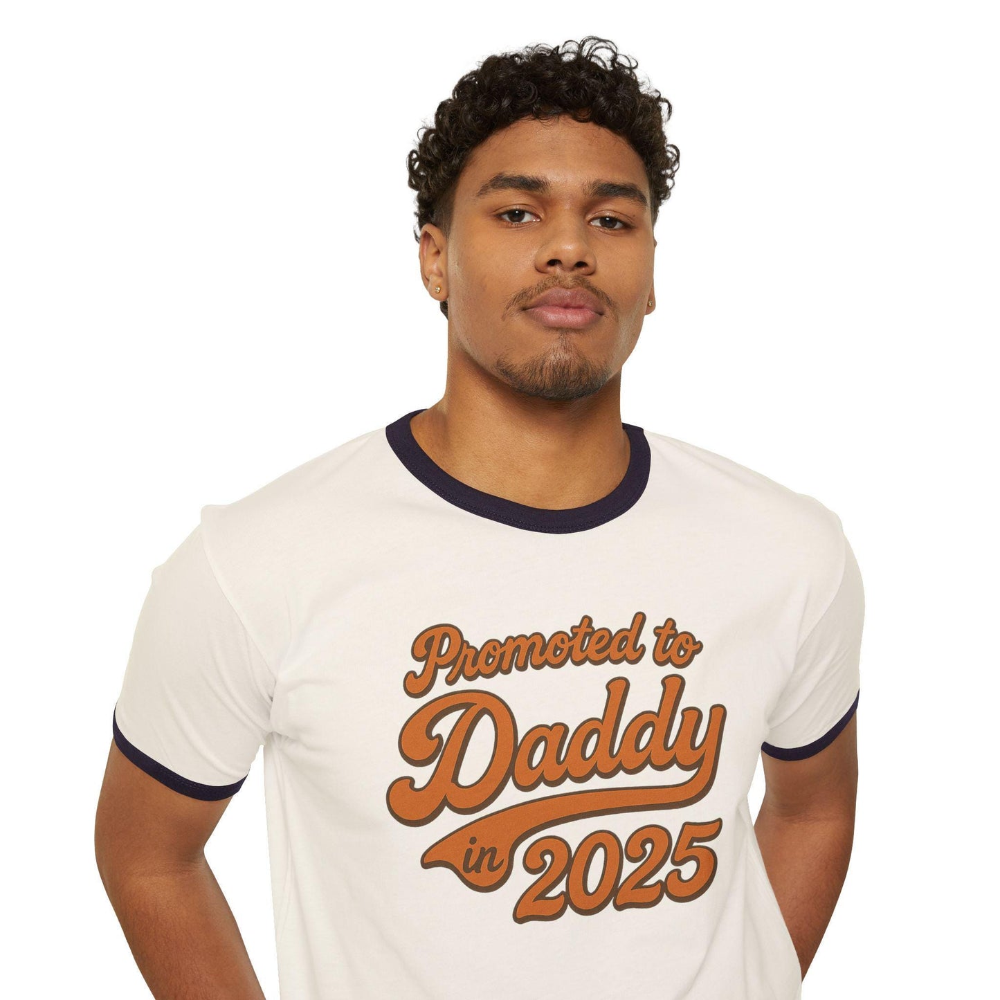 Customizable 'Promoted to Daddy 2025' Ringer T-Shirt, Father's Day Gift, New Dad Announcement Tee, Gender Reveal Shirt, Unisex Cotton Top