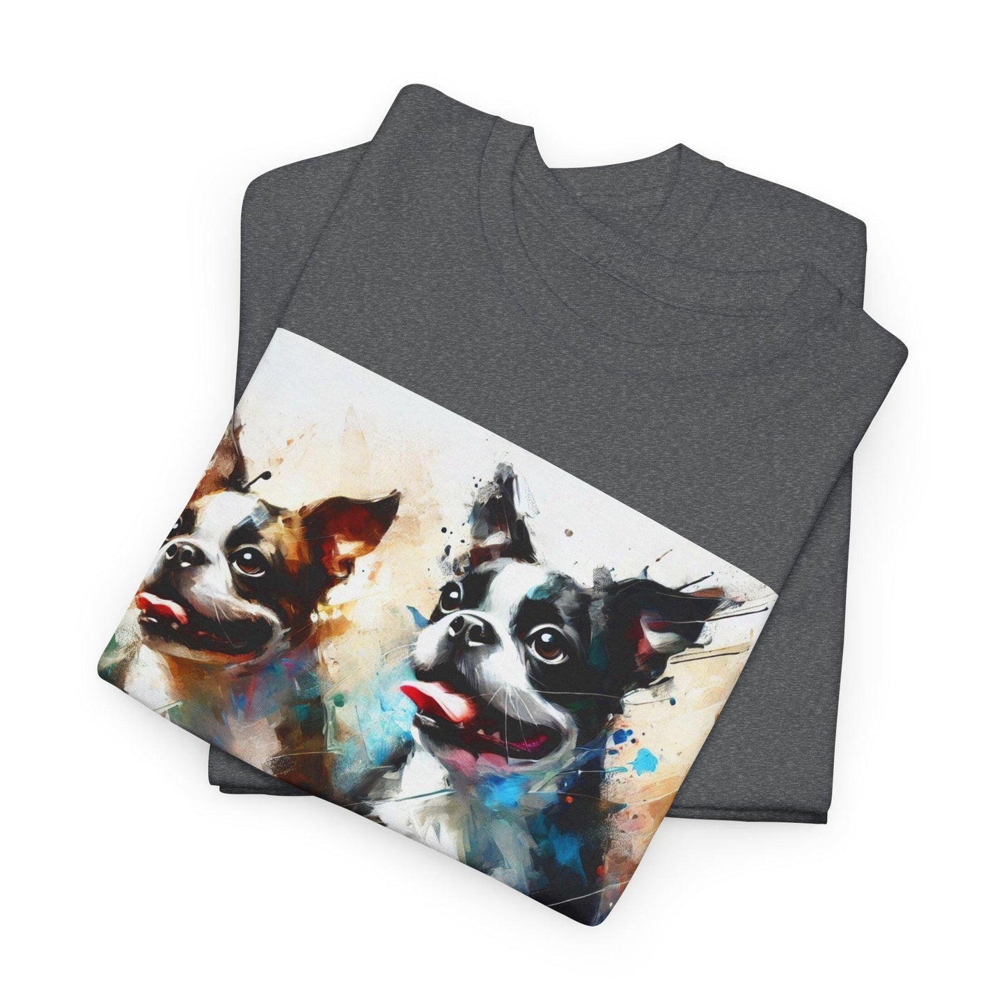 Dog Tee, Boston Terrier Modern Watercolor Design, Unisex LGBT Boston Dog Lover Gift, Gay Graphic Top, Unisex Heavy Cotton T-shirt, 7 Colors