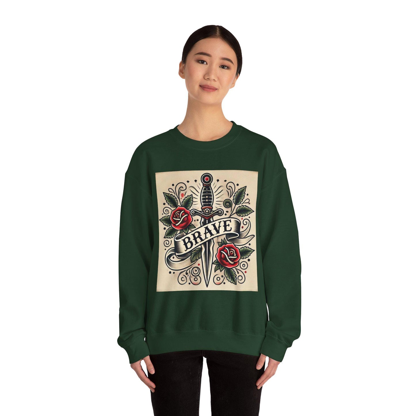 Vintage Tattoo Sweatshirt, BRAVE Tattoo Design, Unisex Crewneck Jumper, Vintage Pullover, Gift for Tattoo Lover, Retro Style