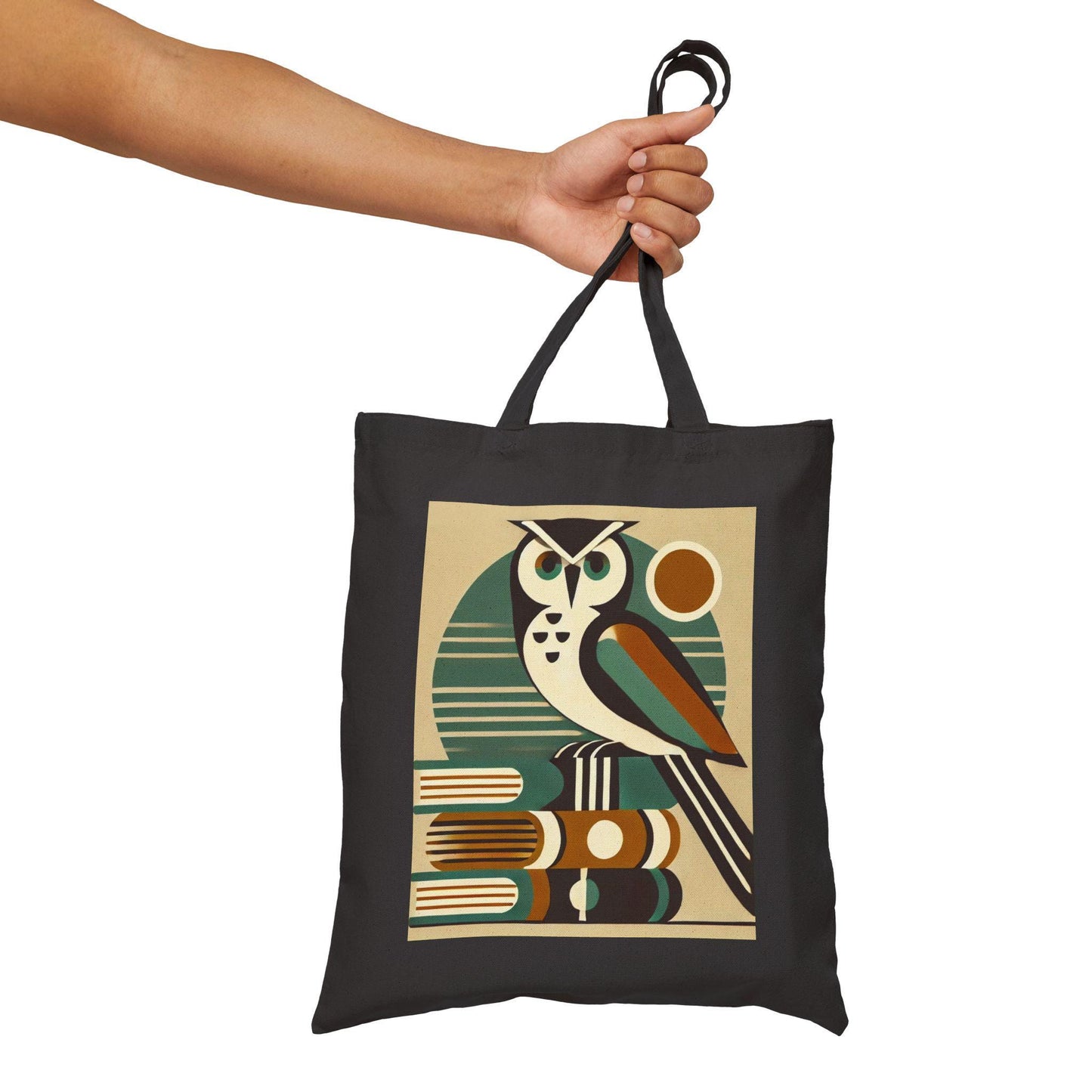 Mid-Century Modern Owl Cotton Canvas Tote Bag - Owl Lover Gift, Retro Shoulder Bag, Owl Shopping Bag, Vintage Tote, Book Lover