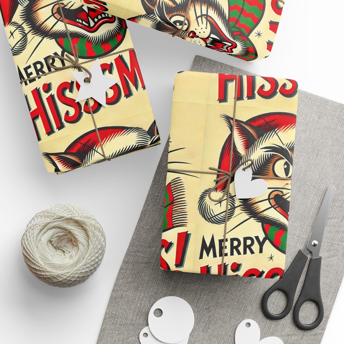Christmas Cat Wrapping Paper. Funny Hisssmas Gift Wrapping for Cat Lovers