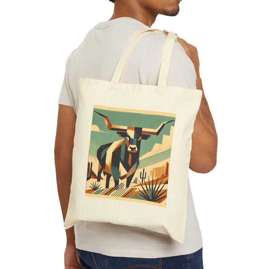 Canvas Tote Bag, Modern Southwestern Texas Longhorn Design, Eco-Friendly Bag, Book Lover Gift, Reusable Shopping Bag, Texas Style