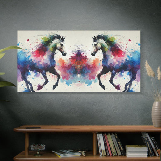 Matte Canvas Print, Original Abstract Watercolor Race Horse Reflection Portrait, Modern Stretched Wall Art, 7 Sizes, Stately Home Decor