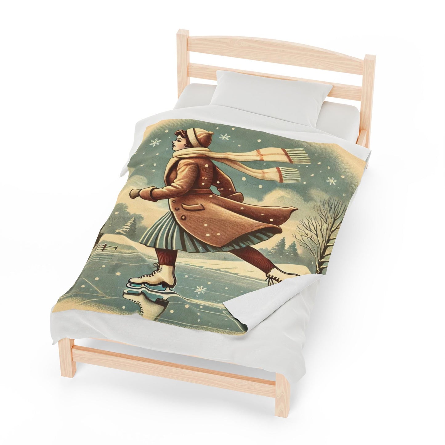 Plush Winter Blanket, Ice Skating Design, Soft Fleece Throw, Housewarming Gift, Holiday Home Decor, Christmas Theme, Warm Bedding