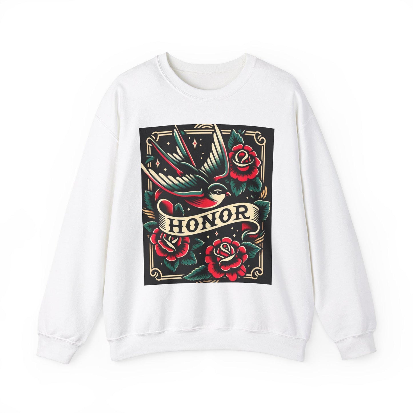Vintage Tattoo Sweatshirt, HONOR Tattoo Design, Unisex Crewneck Jumper, Vintage Pullover, Gift for Tattoo Lover, Retro Style