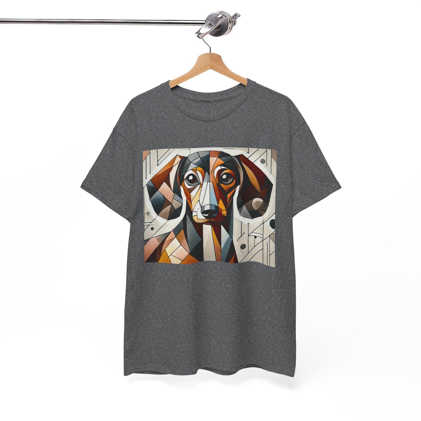 Dog Tee, Dachshund Modern Cubist Design, Unisex LGBT Weenie Dog Lover Gift, Gay Graphic Top, Unisex Heavy Cotton T-shirt, 7 Colors