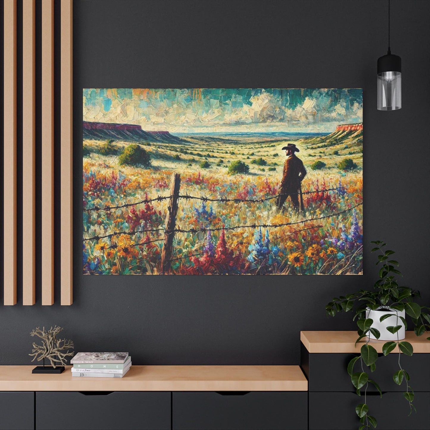 Original Impressionist Cowboy Canvas Print, Matte Stretched Art, 7 Sizes Available, Wall Decor, Texas Landscape Painting, Home Office Decor