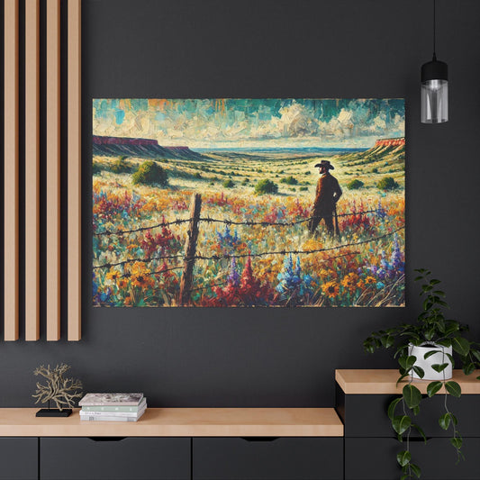 Original Impressionist Cowboy Canvas Print, Matte Stretched Art, 7 Sizes Available, Wall Decor, Texas Landscape Painting, Home Office Decor