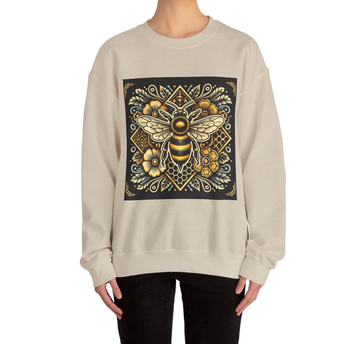 Honey Bee Sweatshirt, Vintage Tattoo Design, Unisex Crewneck Jumper, Bee Pullover, Gift for Animal Lover, Retro Style, Beekeeper