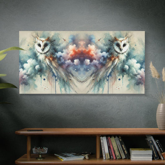 Matte Canvas Art Print, Original Abstract Watercolor BrightOwl Reflection 4 Portrait, 7 Sizes, Modern Home Decor, Owl Housewarming Gift