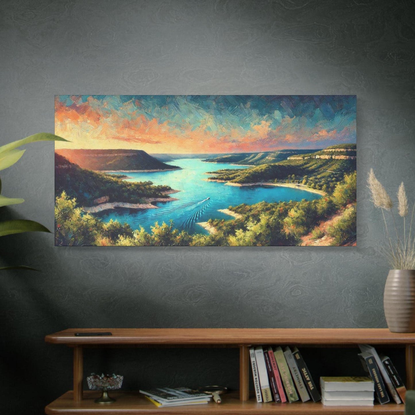 Original Impressionist Texas Lake Canvas Print, Matte Stretched Art, 7 Sizes Available, Wall Decor, Landscape Painting, Home Office Decor