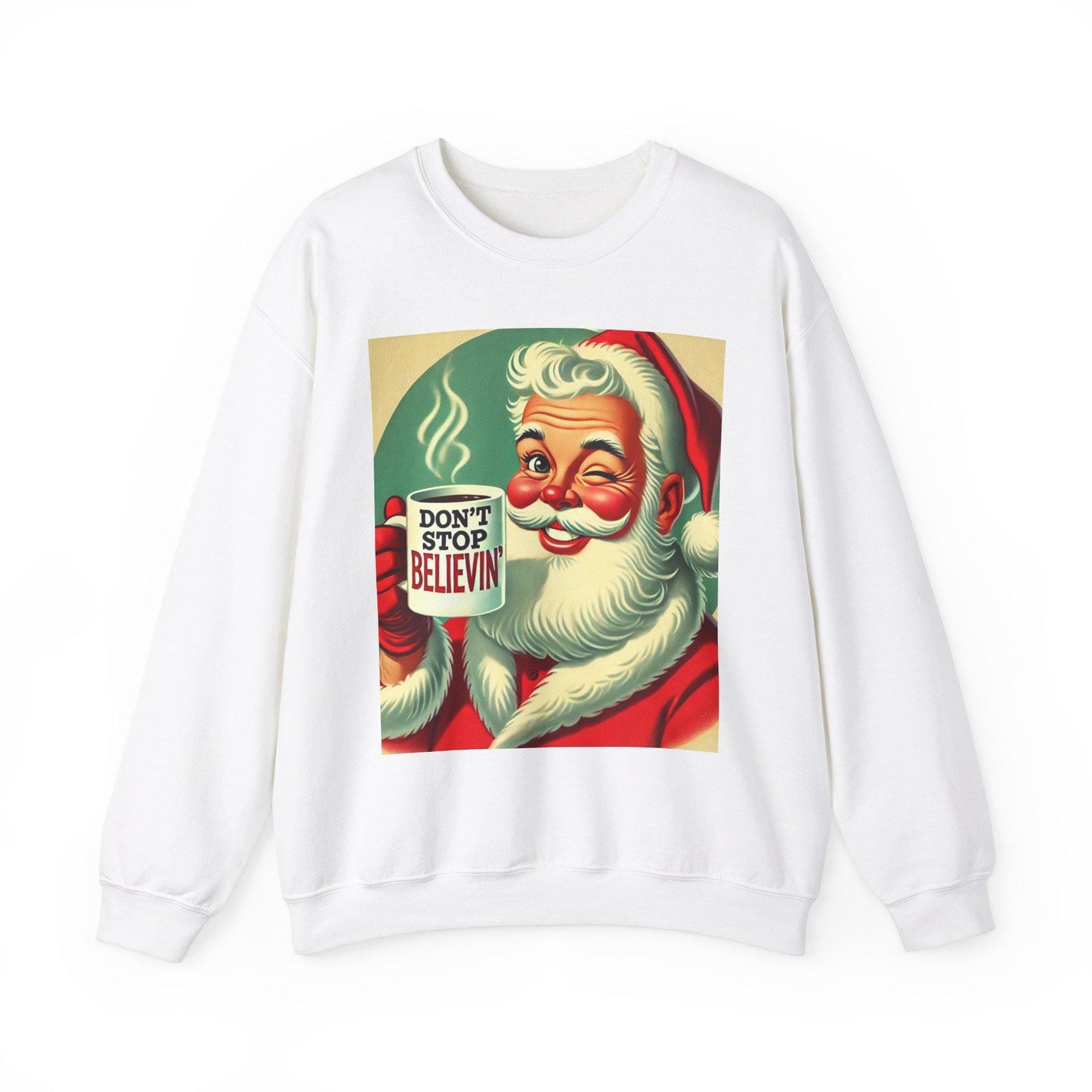 Funny Christmas Unisex Heavy Blend™ Crewneck Sweatshirt, Don't Stop Believin' Santa, Rock and Roll Gift