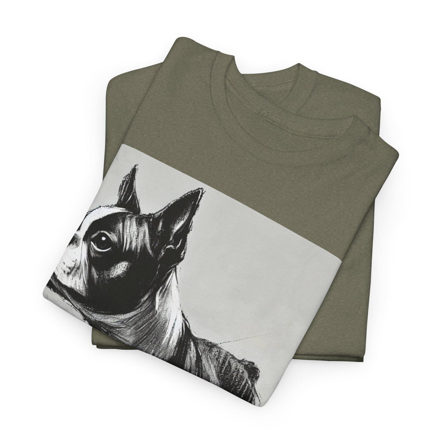 Dog Tee, Boston Terrier Charcoal Sketch Design, Unisex LGBT Boston Dog Lover Gift, Gay Graphic Top, Unisex Heavy Cotton T-shirt, 7 Colors