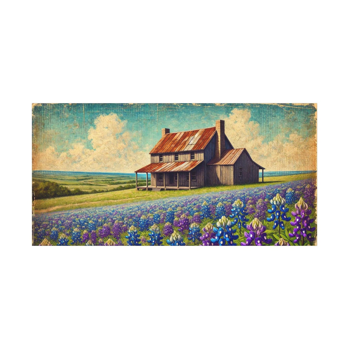 Original Primitive Folk Farm House Canvas Print, Matte Stretched Wall Art, 7 Sizes Available, Landscape Painting, Home Office Decor