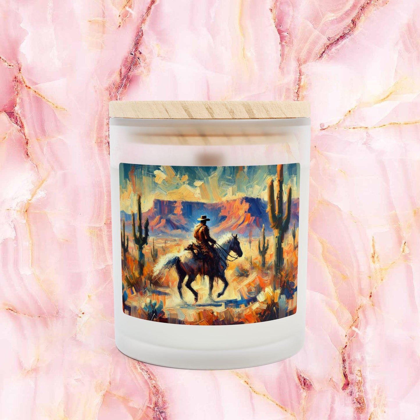 Frosted Glass Candle 11oz, Desert Rider Modern Southwestern Design, Relaxing Soy Candle, Chic Housewarming Gift, Home Decor, Aromatherapy
