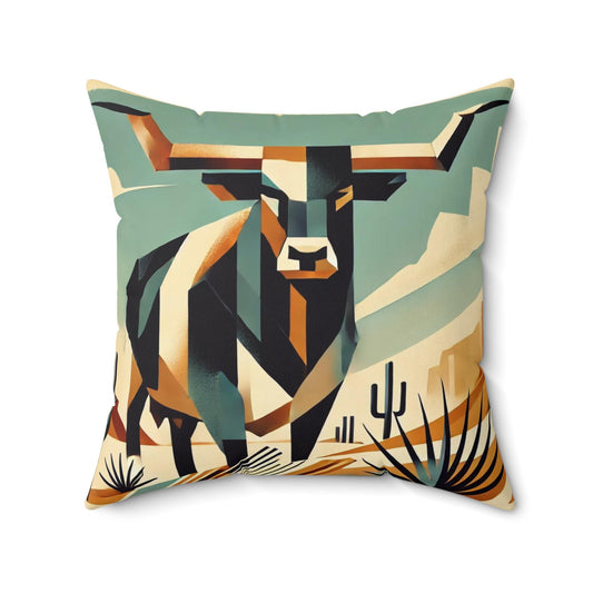 Square Pillow Modern Southwestern Texas Longhorn Design, Housewarming Gift, Retro Charm, Soft Throw Pillow, Home & Office Decor, Accent Gift