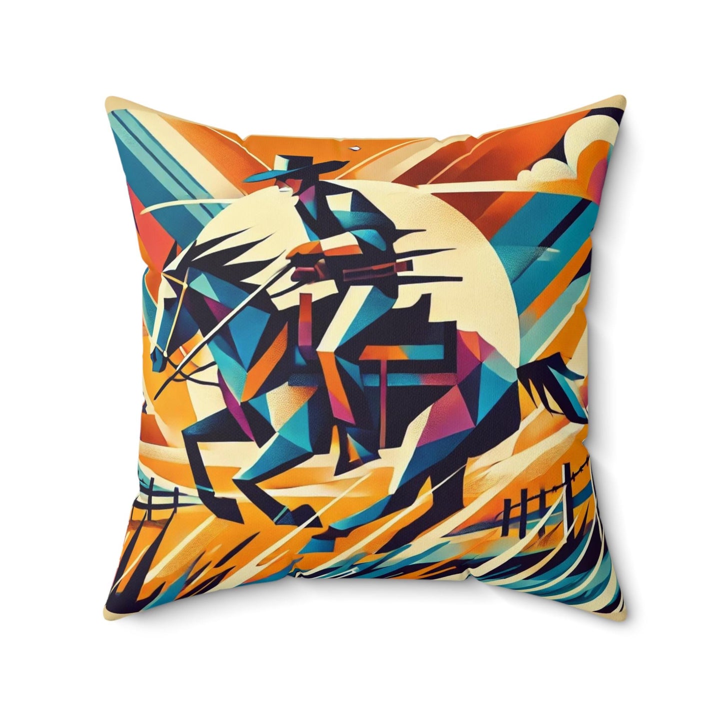 Square Pillow Modern Southwestern Horse Rider Design, Housewarming Gift, Retro Charm, Soft Throw Pillow, Home Decor, Horse Lover Gift