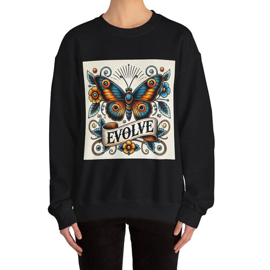 Butterfly Vintage Tattoo Sweatshirt, EVOLVE Tattoo Design, Unisex Crewneck Jumper, Vintage Pullover, Gift for Tattoo Lover, Retro Style