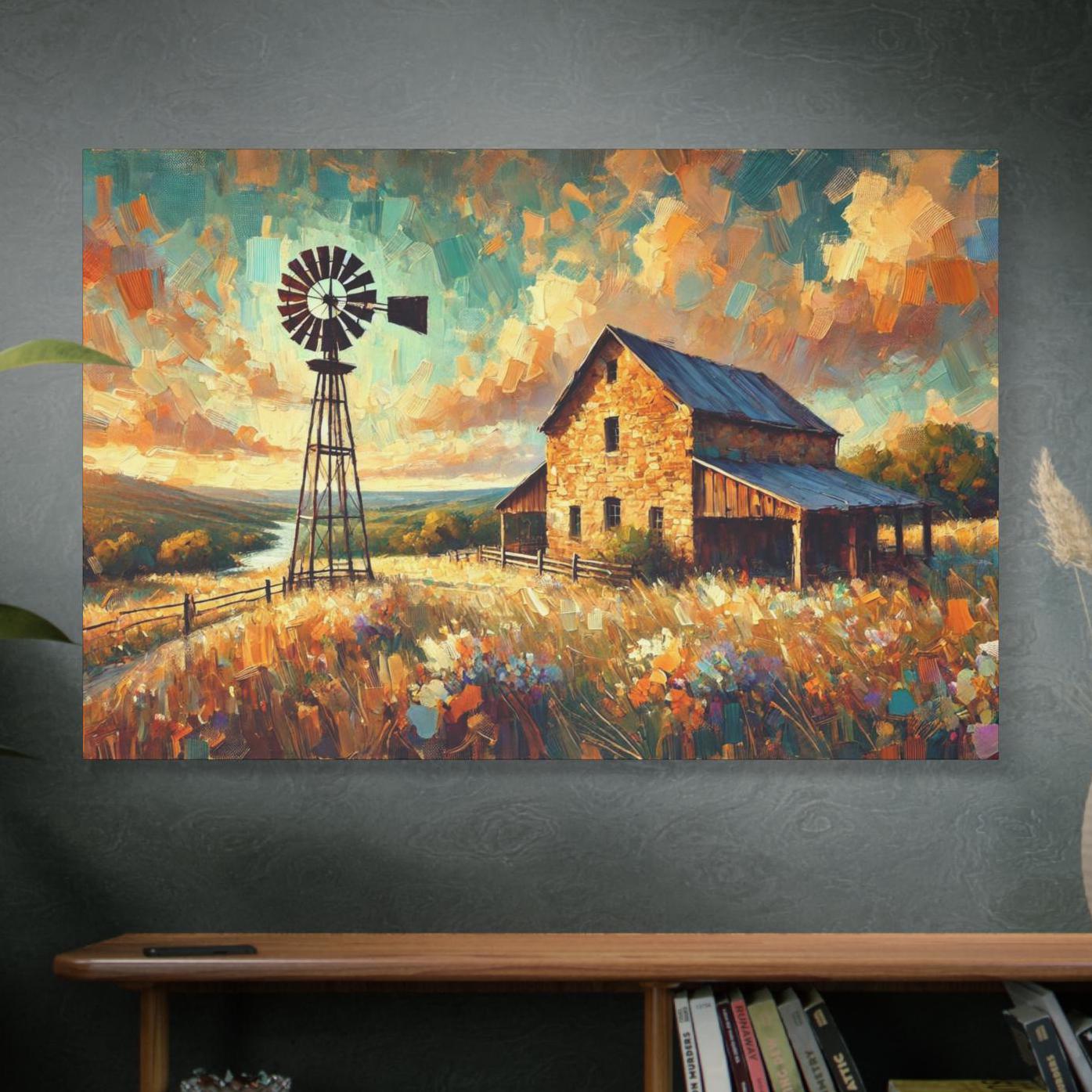 Original Impressionist Hill Country Canvas Print, Matte Stretched Art, 7 Sizes Available, Wall Decor, Landscape Painting, Home Office Decor