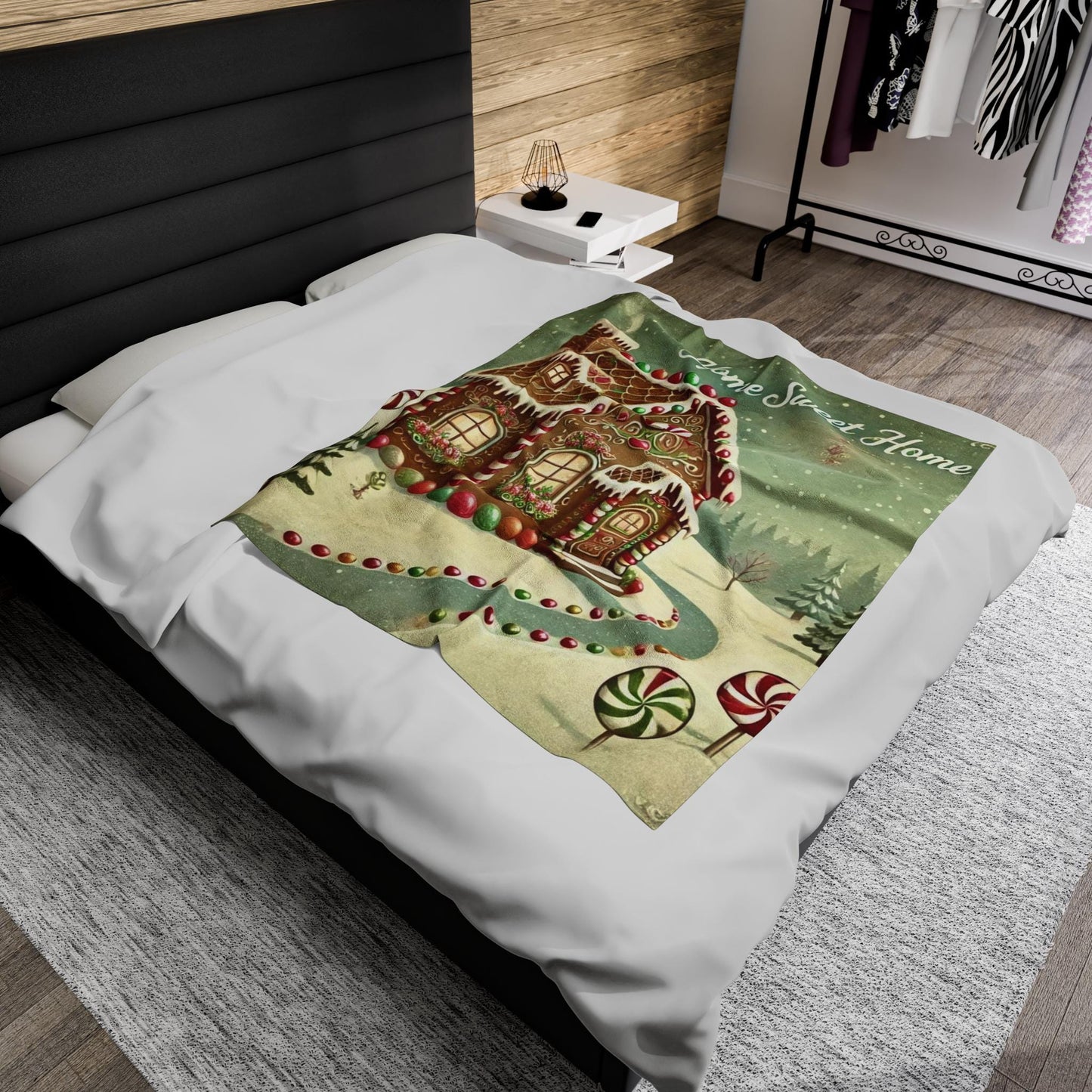 Plush Blanket, Gingerbread House Design, Soft Fleece Throw, Housewarming Gift, Holiday Home Decor, Christmas Theme, Warm Bedding