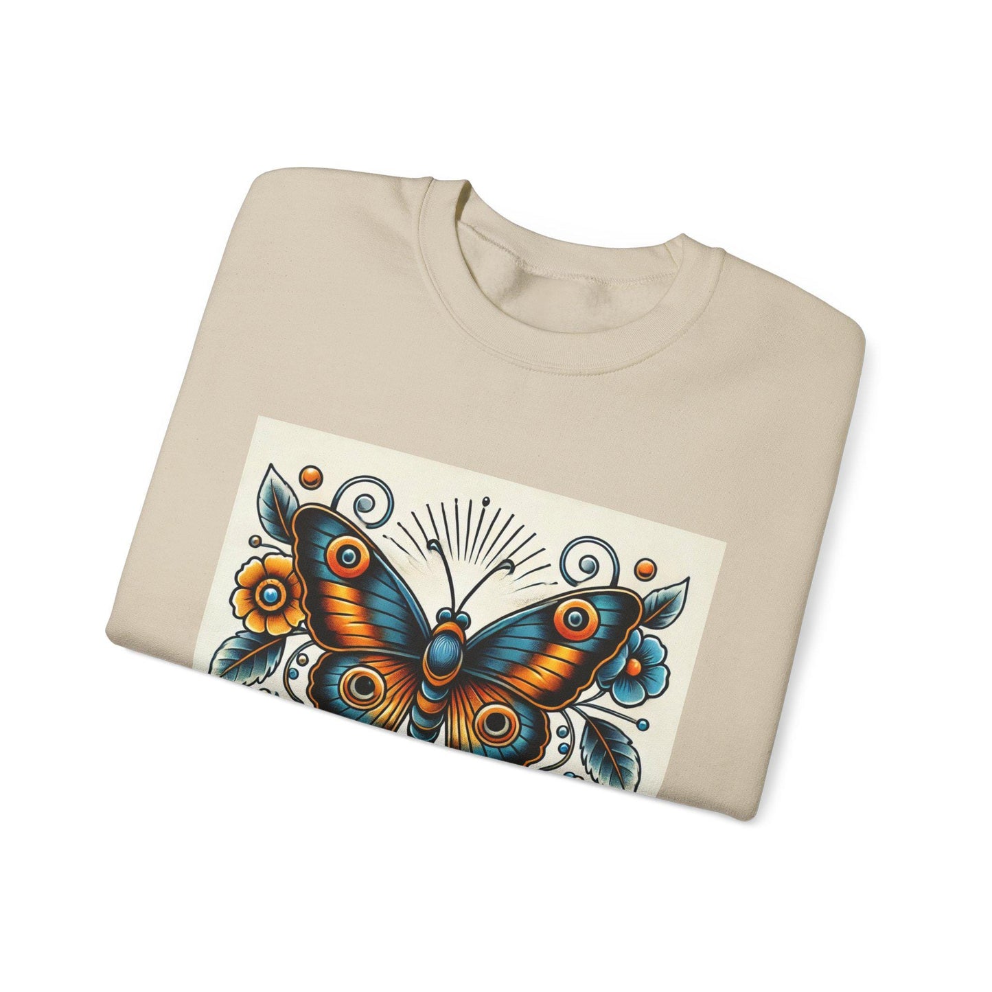 Butterfly Vintage Tattoo Sweatshirt, EVOLVE Tattoo Design, Unisex Crewneck Jumper, Vintage Pullover, Gift for Tattoo Lover, Retro Style