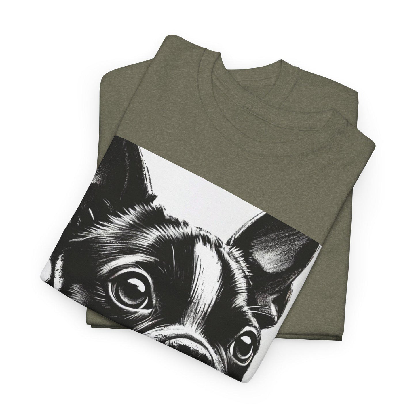 Dog Tee, Boston Terrier Charcoal Sketch Design, Unisex LGBT Boston Dog Lover Gift, Gay Graphic Top, Unisex Heavy Cotton T-shirt, 7 Colors