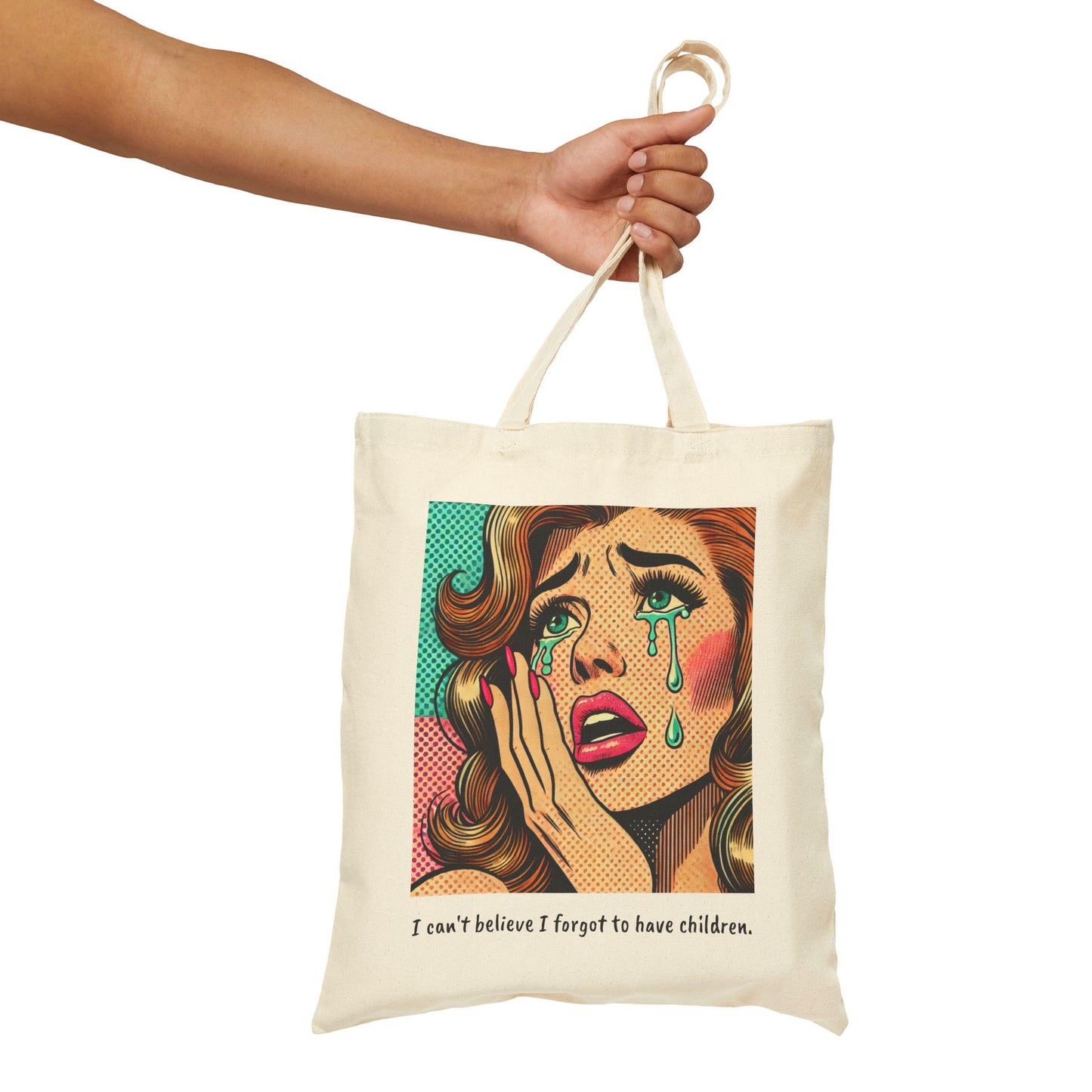 Canvas Tote Bag, Funny Pop Art Design, Durable Market Bag, Book Lover Gift, Reusable Grocery Bag, Eco-Friendly, Childless Cat Lady Gift
