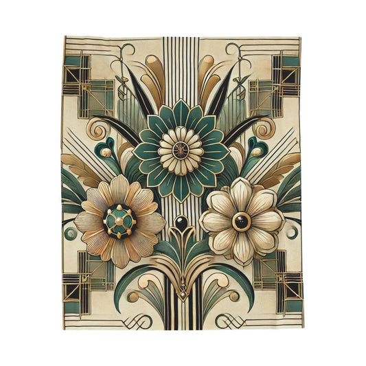 Plush Blanket, Art Deco Floral Design - Cozy Throw, Lightweight Blanket, Vintage Chic Home Decor, Art Lover Gift, Animal Print Bedding