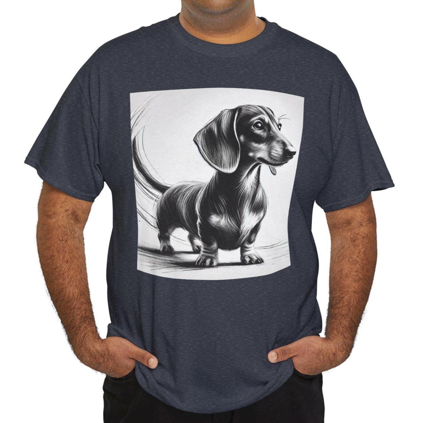Dog Tee, Dachshund Classic Charcoal Sketch Design, Unisex LGBT Weenie Dog Lover Gift, Gay Graphic Top, Unisex Heavy Cotton T-shirt, 7 Colors