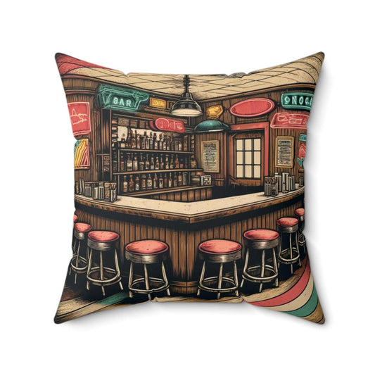 Dive Bar Pillow, Housewarming & Birthday Gift, Vintage Charm, Home Bar Decor, Spun Polyester Cushion, Bar Decor, Man Cave Pillow, Unique