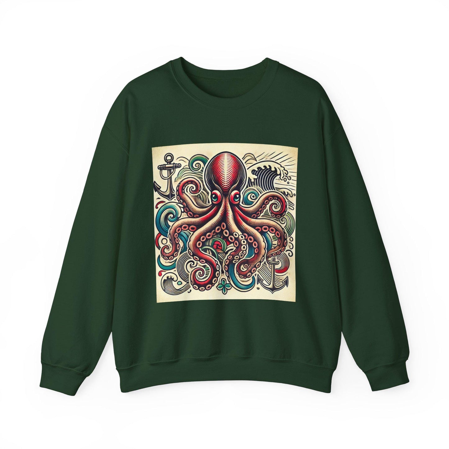 Octopus Sweatshirt, Nautical Sailor Tattoo Design, Unisex Crewneck Jumper, Vintage Sea Creature Pullover, Gift for Ocean Lover, Retro Style