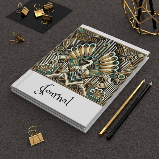 Peacock Journal Hardcover - Vintage Art Deco Design - Book Lovers Gift, Retro Diary, Nature Journal, Literature Notebook
