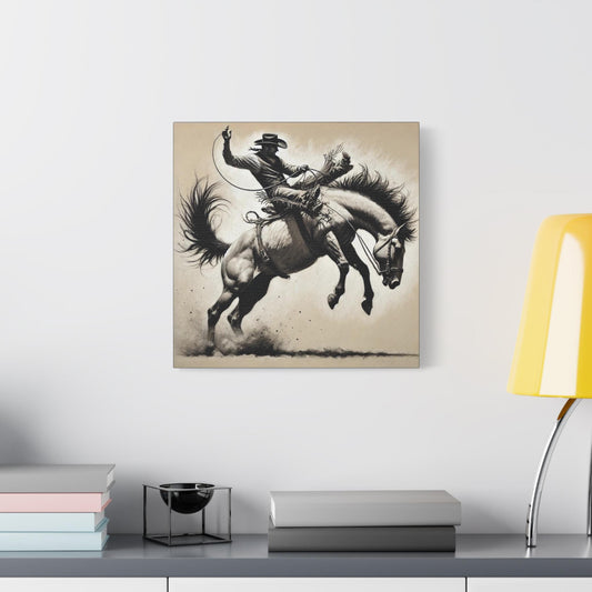 Canvas Print, Cowboy Charcoal Sketch Bucking Bronco Design, Rustic Home Decor, Animal Lover Gift, Nature Print, Matte Stretched Wall Art