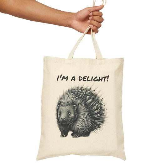 Canvas Tote Bag, Funny Porcupine Design, Eco-Friendly Bag, Book Lovers Gift, Reusable Grocery Shopping, Nature Lover Reusable Bag