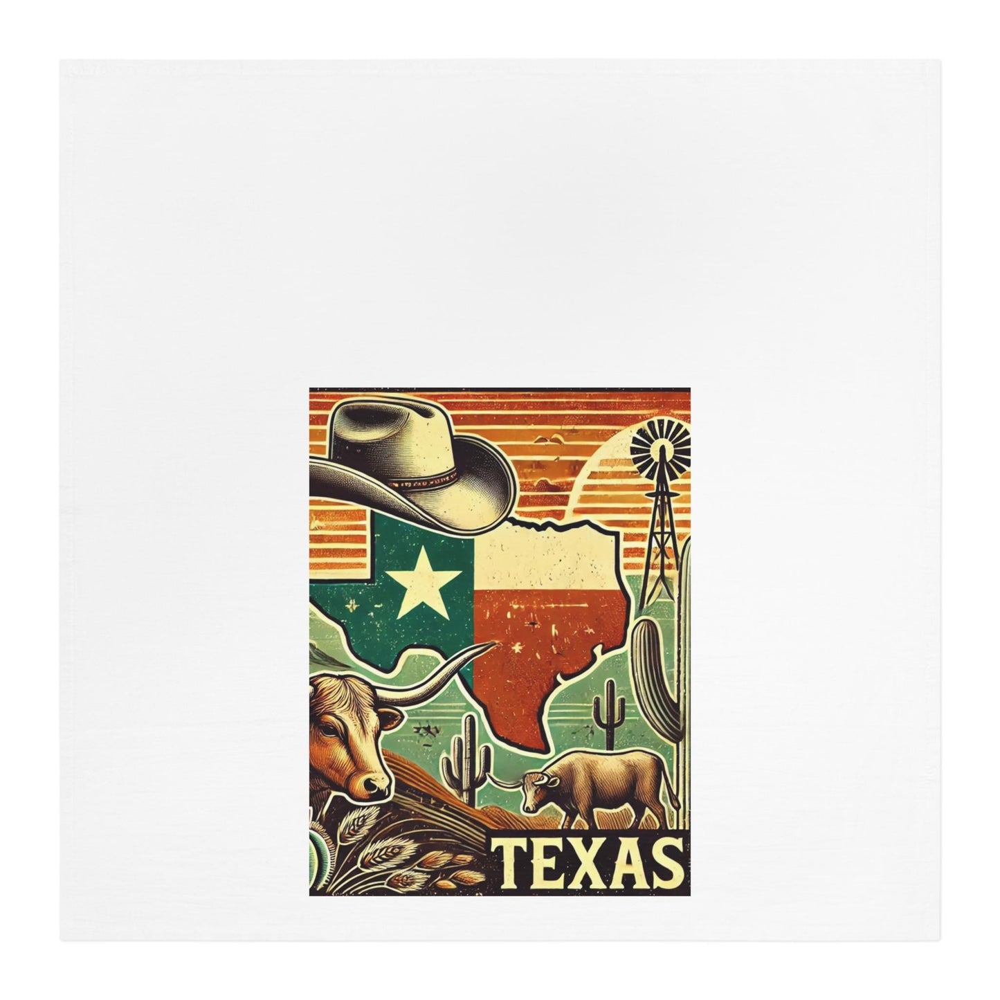 Texas Tea Towel - Longhorn, Lone Star State, Rustic Decor Dish Towel, Texas Kitchen Towel, Farmhouse Tea Towel, Texas Gift