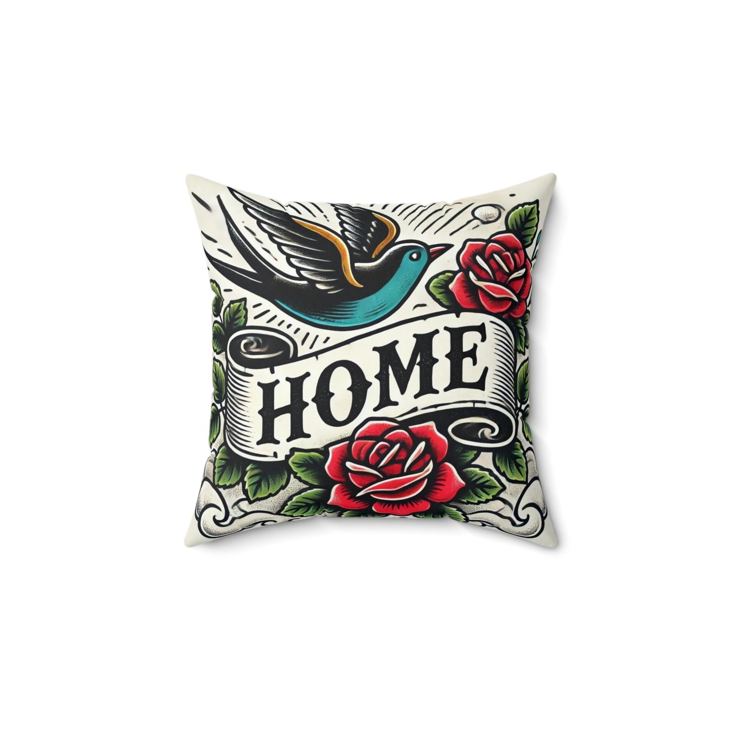 Square Pillow, Vintage Tattoo HOME Design, Retro Charm, Housewarming Gift, Spun Polyester Cushion Cover, Tattoo Lover, Soft Throw Pillow