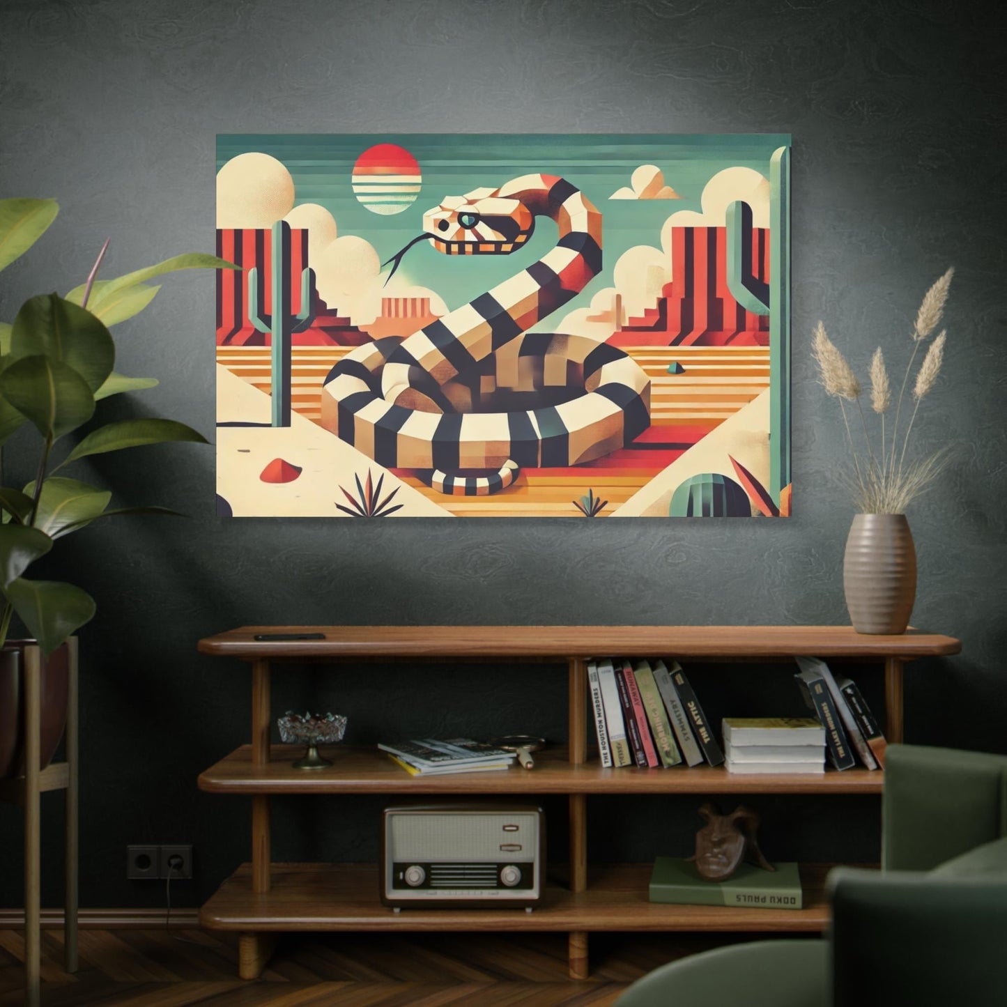 Original Modern Cubist Rattlesnake Canvas Print, Matte Stretched Art, 7 Sizes Available, Wall Decor, Landscape Painting, Home Office Decor