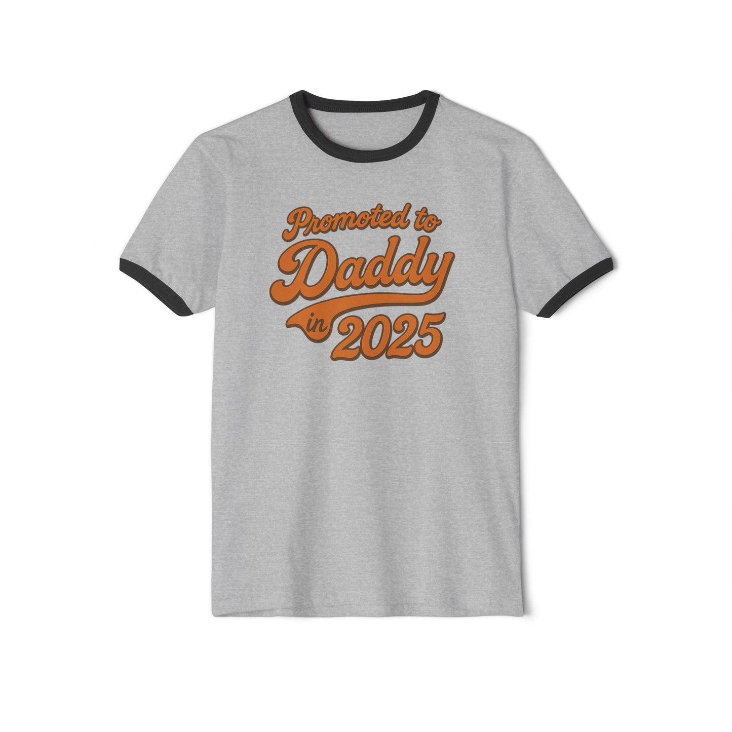 Customizable 'Promoted to Daddy 2025' Ringer T-Shirt, Father's Day Gift, New Dad Announcement Tee, Gender Reveal Shirt, Unisex Cotton Top