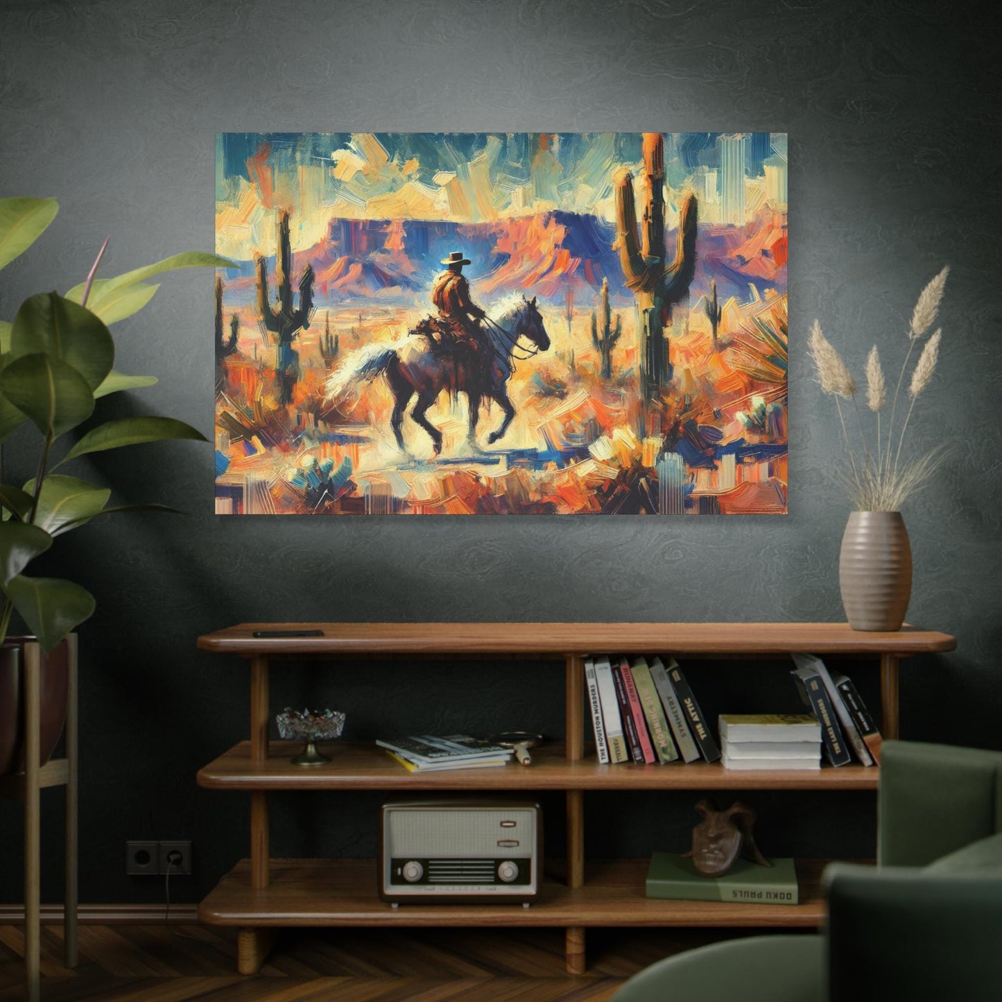 Original Impressionist Southwestern Canvas Print, Matte Stretched Horse Art, 7 Sizes, Wall Decor, Landscape Painting, Home Office Decor