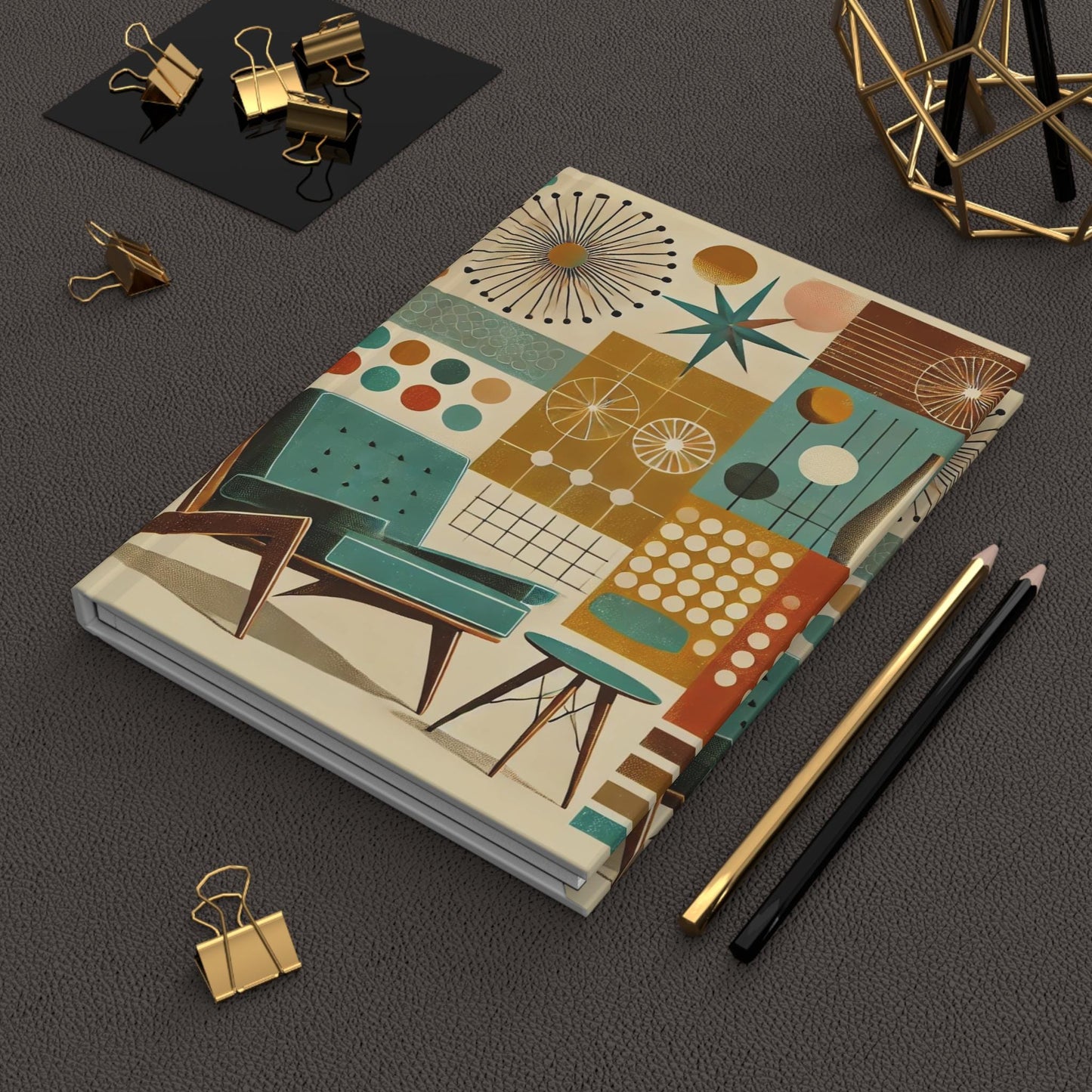 Journal Hardcover, Mid-Century Vintage Charm Notebook, Books Lovers Gift, Retro Matte Diary, Design Lovers Journal, Literature Enthusiast