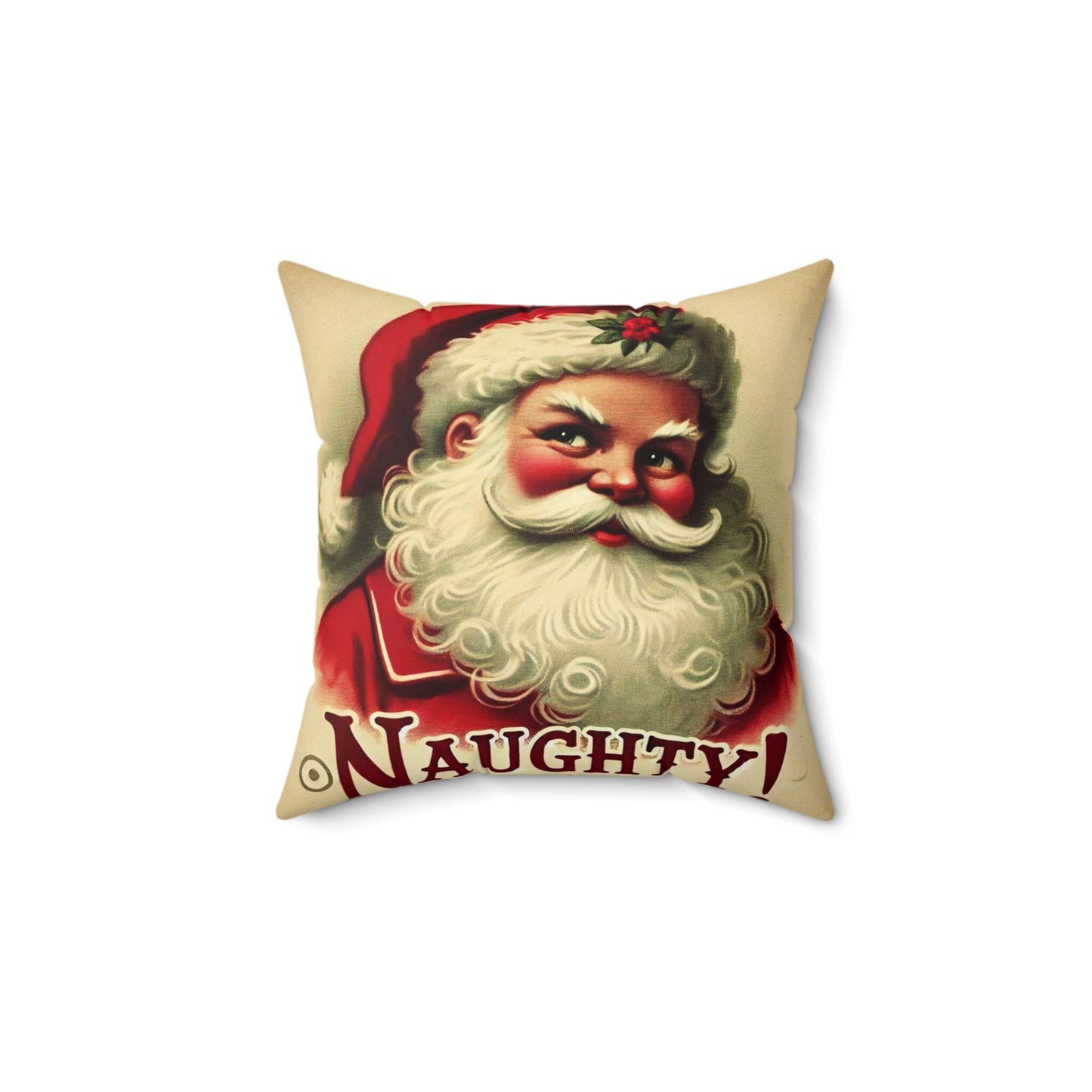 Christmas Throw Pillow Naughty Santa (14"x14" Square), Holiday Home Decor, Funny Christmas Gifts
