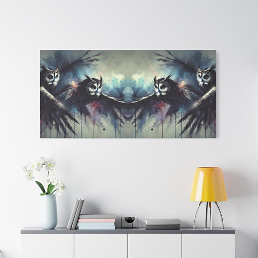 Matte Canvas Art Print, Original Abstract Watercolor Dark Mirror Arts Owls 1 Portrait, 5 Sizes, Modern Home Decor, Housewarming Gift