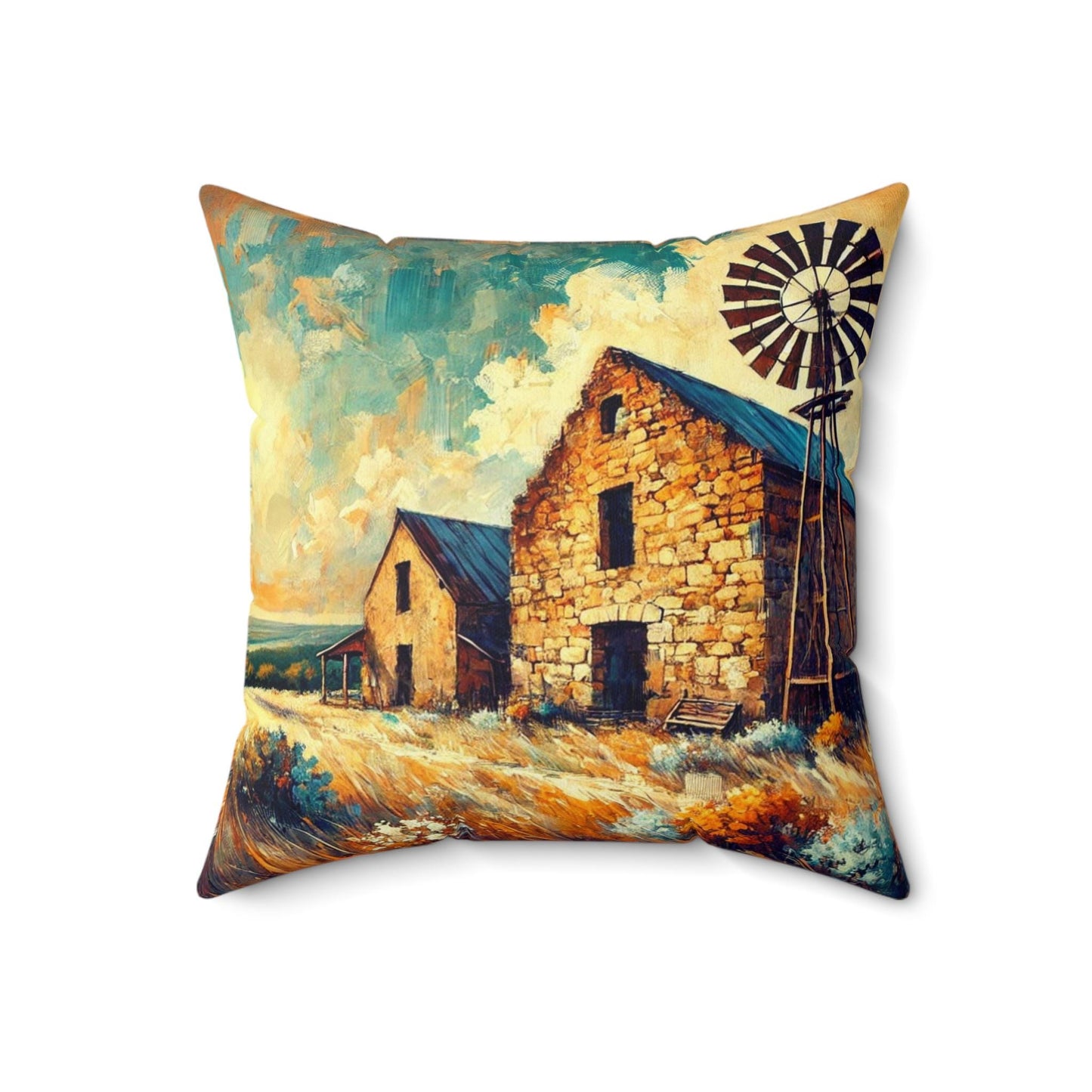 Square Pillow Modern Texas Hill Country Windmill Design, Housewarming Gift, Rustic Charm, Soft Throw Pillow, Home Decor, Art Lover Gift