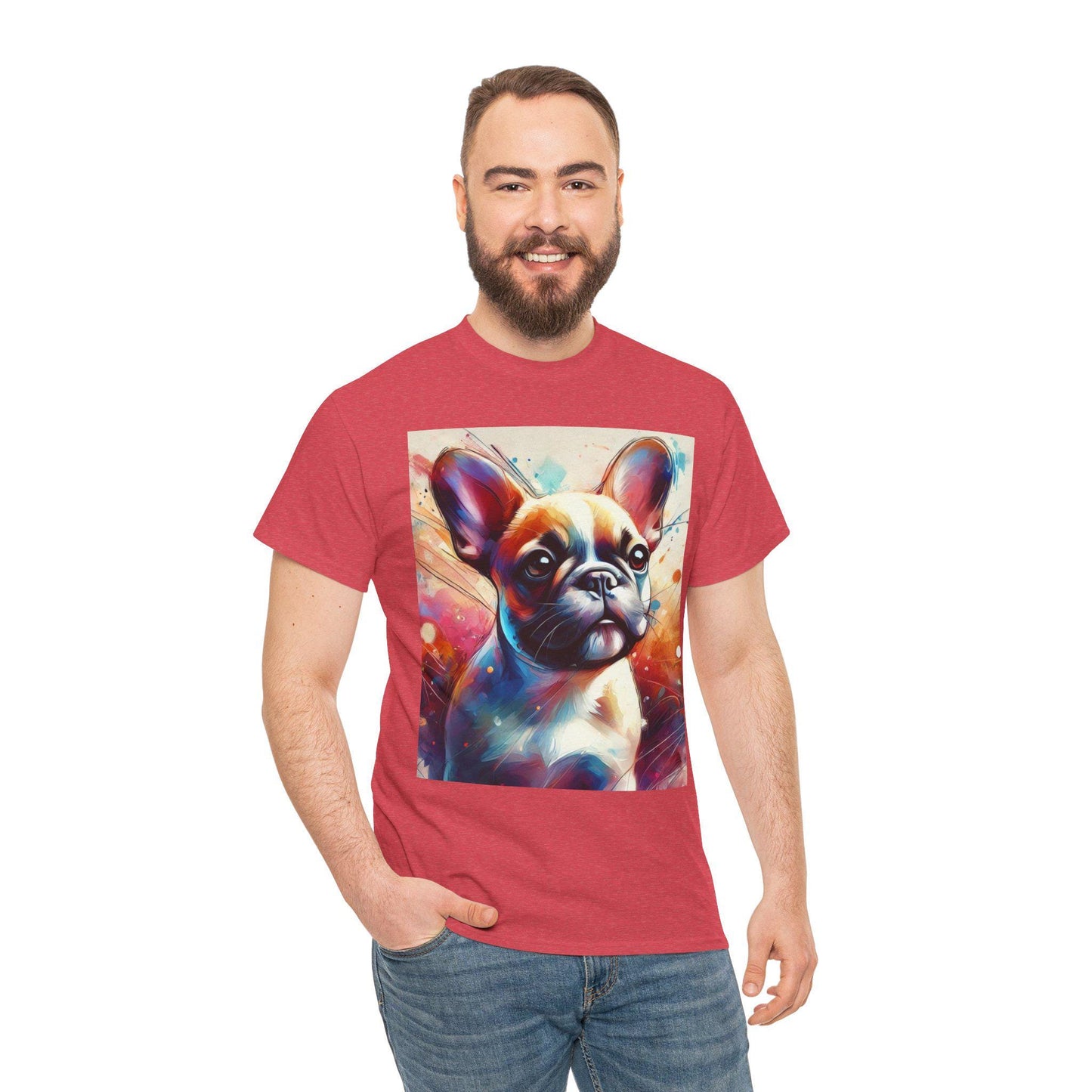 Dog Tee, French Bulldog Puppy Watercolor Design, Unisex LGBT Frenchie Dog Lover Gift, Gay Graphic Top, Unisex Heavy Cotton T-shirt, 7 Colors